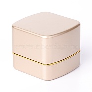 Square Plastic Jewelry Ring Boxes, with Velvet and LED Light, PapayaWhip, 6.5x6.7x5.6cm(OBOX-F005-01C)