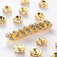 Brass Rhinestone Spacer Beads, Grade AAA, Straight Flange, Nickel Free, Golden Metal Color, Rondelle, Crystal, 4x2mm, Hole: 1mm(RB-A014-Z4mm-01G-NF)