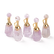 Faceted Natural Amethyst Pendants, Openable Perfume Bottle, with Golden Tone Brass Findings, 41~43x16~17x15~16mm, Hole: 10mm, capacity: 1ml(0.03 fl. oz)(G-H252-A03)