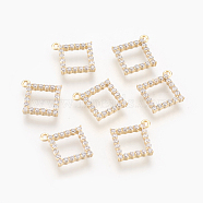 Brass Micro Pave Cubic Zirconia Charms, Rhombus, Clear, Nickel Free, Real 18K Gold Plated, 15x13.5x2mm, Hole: 1mm(KK-O116-08G)