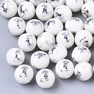 Christmas Opaque Glass Beads, Round with Electroplate Christmas Bell Pattern, Platinum Plated, 10mm, Hole: 1.2mm(EGLA-R113-06B)