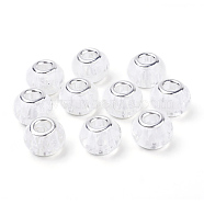 Spray Painted Glass European Beads, with Silver Color Plated Brass Cores, Large Hole Beads, Rondelle, White, 14~15x9.5~11mm, Hole: 5mm(GPDL-R004-16S)