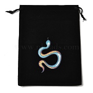 Rectangle Printed Velvet Cloth Packing Pouches, Tarot Pattern Drawstring Bags, Black, Snake, 18.5x13.5x0.45cm(ABAG-U006-03F)