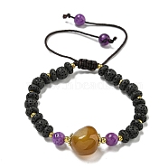 Dyed Natural Lava Rock Rondelle Braided Bead Bracelets, Dyed Natural Agate Link Bracelets for Women Men, Dark Violet, Inner Diameter: 2~3-1/8 inch(5~8cm)(BJEW-Z026-01C)