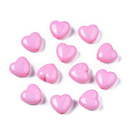 Opaque Acrylic Beads, Heart, Pearl Pink, 10x11x6mm, Hole: 2mm, about 1267pcs/500g(SACR-10X11-11)