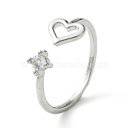 Bass Micro Pave Cubic Zirconia Ring, Long-Lasting Plated, Heart, US Size 6(16.5mm)(RJEW-Z033-24C)