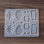 DIY Pendant Food Grade Silicone Molds, Resin Casting Molds, for UV Resin, Epoxy Resin Jewelry Makings, Monstera Leaf/Teardrop/Trapezoid, White, 122x147x7mm, Hole: 2mm, Inner Diameter: 12~48x12~35x6mm(SIMO-C003-06)