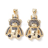 Brass Micro Pave Cubic Zirconia Pendants, Real 16K Gold Plated, Bear Charms, Dark Blue, 28x18x5.5mm, Hole: 5x3mm(KK-M240-17A)
