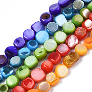Natural Trochid Shell/Trochus Shell Beads Strands, Dyed, Flat Round, Mixed Color, 6~9x2~5mm, Hole: 1mm, about 49~50pcs/strand, 14.96 inch~15.35 inch(38cm~39cm)(SHEL-S258-083)