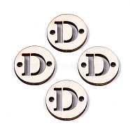 Unfinished Natural Poplar Wood Links Connectors, Laser Cut, Flat Round with Word, Letter.D, 19.5x2.5mm, Hole: 2mm(WOOD-S045-140A-01D)
