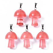Cherry Quartz Glass Pendants, with Stainless Steel Snap On Bails, Mushroom Shaped, 24~25x16mm, Hole: 5x3mm(G-N0325-10F)