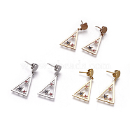 304 Stainless Steel Dangle Stud Earrings, with Enamel, Triangle with Star, Mixed Color, 33.2mm, Pendant: 24.8x15x0.8mm, Pin: 0.7mm(EJEW-I226-01)