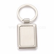 Zinc Alloy Cabochon Settings Keychain, with Iron Ring, Rectangle, Platinum, Tray: 22x32mm, 75mm, 49x29.5x3mm, 1pc/box(KEYC-E028-08P)