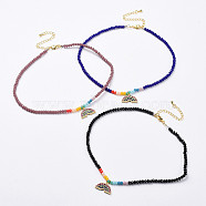 Glass Beads Pendants Necklaces, with Brass Micro Pave Cubic Zirconia Pendants and Brass Lobster Claw Clasps, Rainbow, Mixed Color, 12.9 inch(33cm)(NJEW-JN02562)