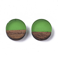Resin & Wood Cabochons, Flat Round, Lime Green, 10x2.5~4mm(RESI-S358-70-H55)