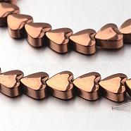 Electroplate Non-magnetic Synthetic Hematite Bead Strands, Heart, Copper Plated, 6x6x3mm, Hole: 1mm, about 71pcs/strand, 15.7 inch(G-F300-22A-08)