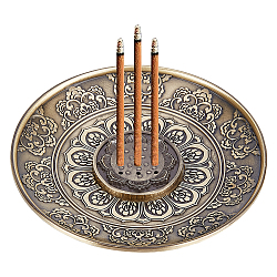 Portable Lotus Pattern Incense Burner Sets, 9 Holes Round Alloy Incense Holder, Home Office Teahouse Zen Buddhist Supplies, Brushed Antique Bronze, 34.5~99x5~11mm, Hole: 1.6~2.5mm, 2pcs/set(DJEW-WH0001-17)