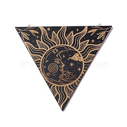 Triangle Rustic Boho Wooden Wall-Mounted Decorations, Sun Moon Wall Sign for Home Bedroom, with Platinum Plated Iron Findings, Sun, 223x250x4.5mm, Hole: 7.5x11mm(AJEW-L091-B01)