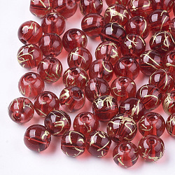 Drawbench Transparent Glass Beads, Round, Spray Painted Style, Dark Red, 8mm, Hole: 1.5mm(GLAD-Q017-01H-8mm)