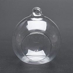 Transparent Wall Hanging Glass Ball Planter Terrarium Container Vase, Flat Base, Perfect for Home Decoration, Round, Clear, 80x90mm, Hole: 6mm, Inner Diameter: 50mm(DIY-L047-01)