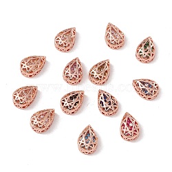 Rack Plating Brass Micro Pave Cubic Zirconia Multi-strand Links, Cadmium Free & Lead Free, Teardrop, Rose Gold, Mixed Color, 12x8x5mm, Hole: 1.2mm(KK-D076-03A-RG)