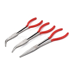 High Carbon Steel Needle Nose Pliers, Serrated Jaw, with Rubber Handle, Red, 22.9~27.8x5.7~6.2x1.05~4.7cm; 3pcs/set(PT-BC0001-43)