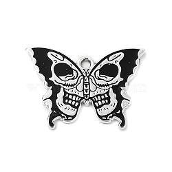 Halloween Alloy Enamel Pendants, Butterfly with Skull Charm, Platinum, Black, 20x27.5x1mm, Hole: 1.8mm(ENAM-I053-C04)