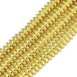 Electroplate Non-magnetic Synthetic Hematite Beads Strands, Bumpy, Disc, Golden Plated, 8x3mm, Hole: 1.4mm, about 120~122pcs/strand, 15.75 inch(40cm)(G-S372-001-01G)