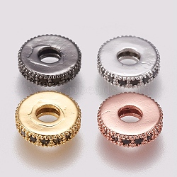 Brass Micro Pave Cubic Zirconia Bead Spacers, Flat Round, Black, Mixed Color, 10x2mm, Hole: 3.5mm(ZIRC-K074-11B-02)