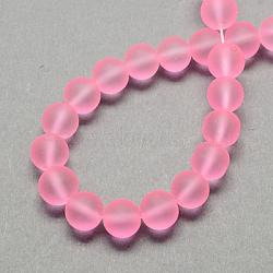 Transparent Glass Bead Strands, Frosted, Round, Pearl Pink, 12mm, Hole: 1.3~1.6mm, about 70pcs/strand, 31.4 inch(GLAA-S031-12mm-20)