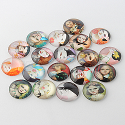 Girl Printed Glass Cabochons, Half Round/Dome, Mixed Color, 12x4mm(GGLA-A002-12mm-PP)