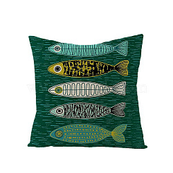 Flax Throw Pillow Covers, Linen Cushion Cover, for Couch Sofa Bed, Square, Fish Pattern, 450x450mm(PW22071306896)