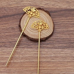 Alloy Hair Stick Findings, with Iron Pins, Fan, Golden, 134x36.5x5mm(OHAR-PW0001-324G)