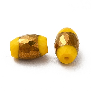 Opaque Electroplate Glass Beads, Half Golden Plated, Faceted, Oval, Yellow, 12x8mm, Hole: 0.8mm