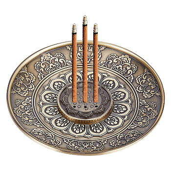 Portable Lotus Pattern Incense Burner Sets, 9 Holes Round Alloy Incense Holder, Home Office Teahouse Zen Buddhist Supplies, Brushed Antique Bronze, 34.5~99x5~11mm, Hole: 1.6~2.5mm, 2pcs/set