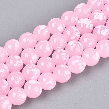Baking Paint Glass Beads, Round, Pearl Pink, 10~10.5mm, Hole: 1.2~1.5mm