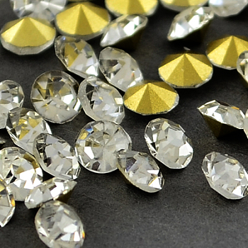 Glass Pointed Back Rhinestone, Back Plated, Diamond, Crystal, 3.0~3.2mm, about 144pcs/gross