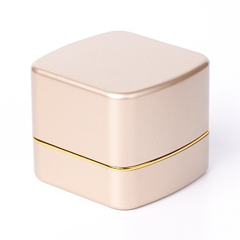 Square Plastic Jewelry Ring Boxes, with Velvet and LED Light, PapayaWhip, 6.5x6.7x5.6cm