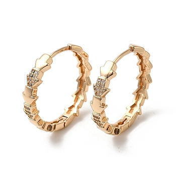Brass Cubic Zirconia Hoop Earrings for Women, Arrows, Light Gold, 25x5mm