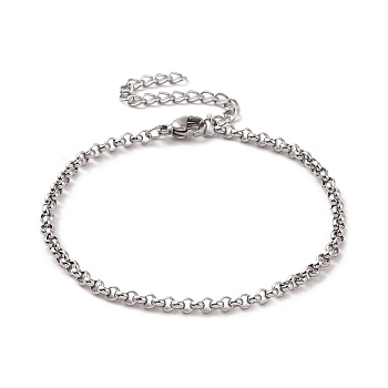 304 Stainless Steel Rolo Chain Bracelet for Men Women, Stainless Steel Color, 6-7/8 inch(17.5cm), Link: 3x1mm