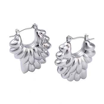 304 Stainless Steel Hoop Earrings, Jewely for Women, Wings, Stainless Steel Color, 30x26x10mm
