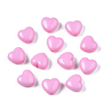 Opaque Acrylic Beads, Heart, Pearl Pink, 10x11x6mm, Hole: 2mm, about 1267pcs/500g