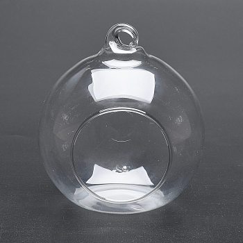 Transparent Wall Hanging Glass Ball Planter Terrarium Container Vase, Flat Base, Perfect for Home Decoration, Round, Clear, 80x90mm, Hole: 6mm, Inner Diameter: 50mm