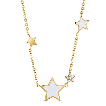 SHEGRACE Hot Trending 925 Sterling Silver Necklace, with Enamel Stars, Real 24K Gold Plated, 15.7 inch(40cm)