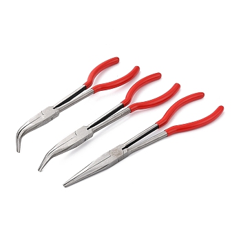 High Carbon Steel Needle Nose Pliers, Serrated Jaw, with Rubber Handle, Red, 22.9~27.8x5.7~6.2x1.05~4.7cm, 3pcs/set
