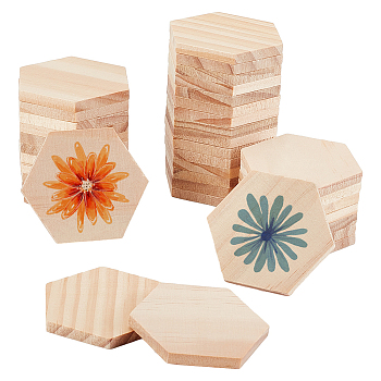 Unfinished Hexagon Wooden Slices, Wood Cutout Shape Blanks for DIY Craft, Carving, Painting, Undyed, BurlyWood, 50x57.5x6mm