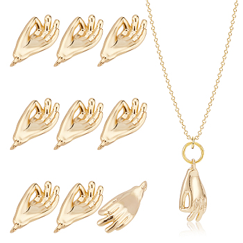 10Pcs Brass Pendants, OK Gesture Charm, Real 18K Gold Plated, 14.5x6.5x3mm, Hole: 1mm