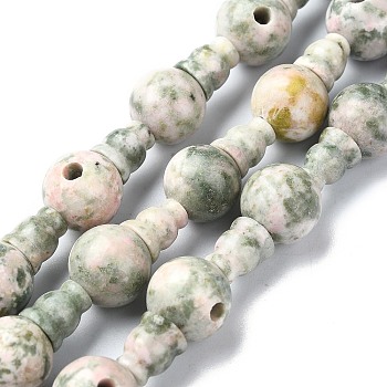 Natural Green Line Jasper 3-Hole Guru Bead Strands, for Buddhist Jewelry Making, T-Drilled Beads, 18x10mm, Hole: 2~2.5mm
