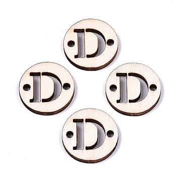 Unfinished Natural Poplar Wood Links Connectors, Laser Cut, Flat Round with Word, Letter.D, 19.5x2.5mm, Hole: 2mm