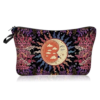 Sun Moon Eclipse Pattern Polyester Cosmetic Pouches, with Iron Zipper, Waterproof Clutch Bag, Toilet Bag for Women, Rectangle, Colorful, 22x18x13.5cm